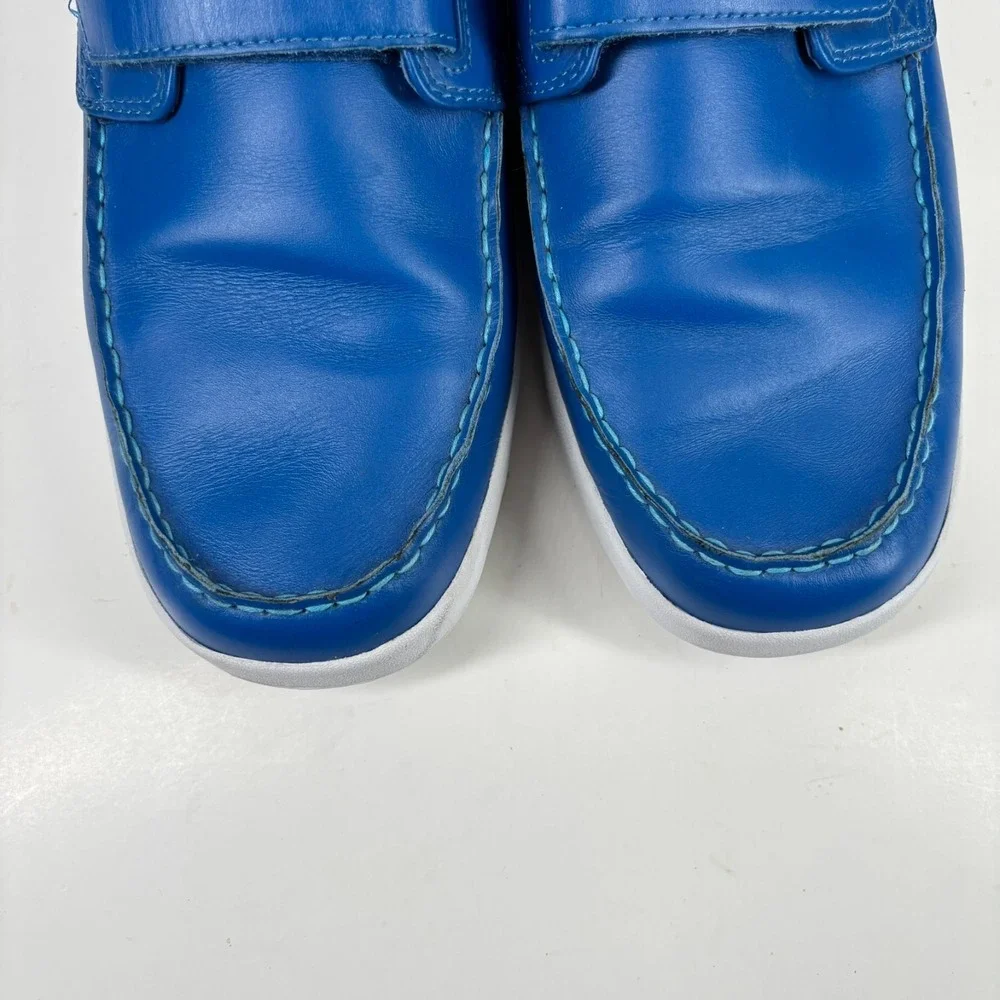 CLAE Cousteau Men's 12 Royal Blue Leather Double-Strap Moc-Toe Boat Shoe Sneaker
